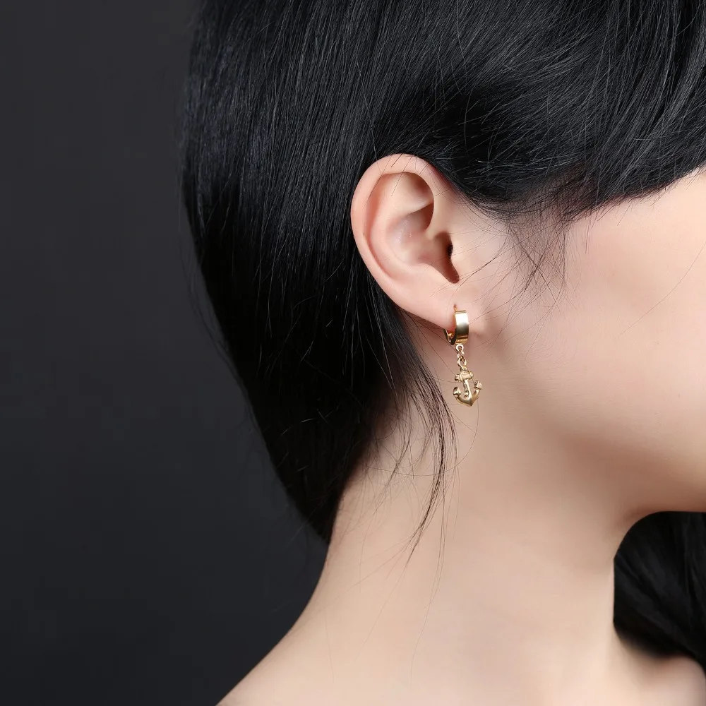korea 16mm Anchor Hoop Earrings For Woman Top Quality Stainless Steel White Black Golden Men Gift Fashion Jewelry | Украшения и
