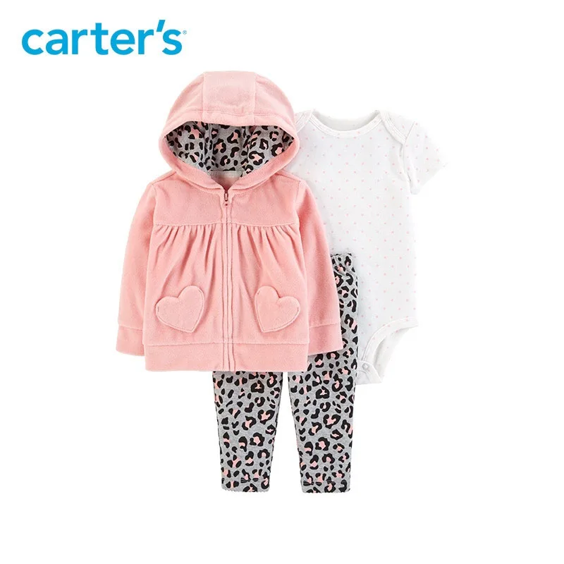 Carters 3 шт. детская одежда для девочек длинные рукава с капюшоном пальто из флиса