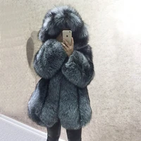 fursarcar silver fox fur coat top quality luxury real with hood thick warm winter jacket full pelt natural fur outwear 2021 new