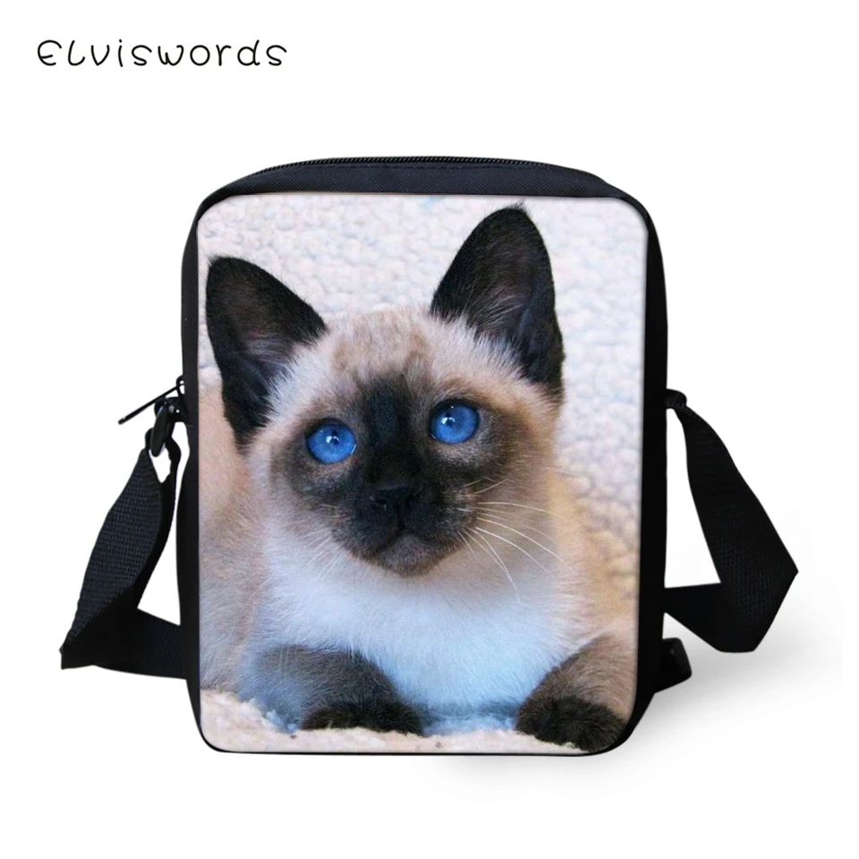 ELVISWORDS женские сумки-мессенджеры Siamese Cat принты женские закрылки модные сумки на плечо Kawaii животный узор дорожные Мини кошельки