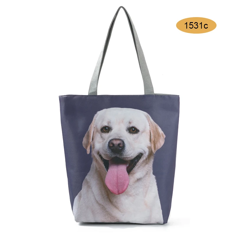 Женская Холщовая Сумка через плечо с принтом кошки собаки Пляжная Повседневная