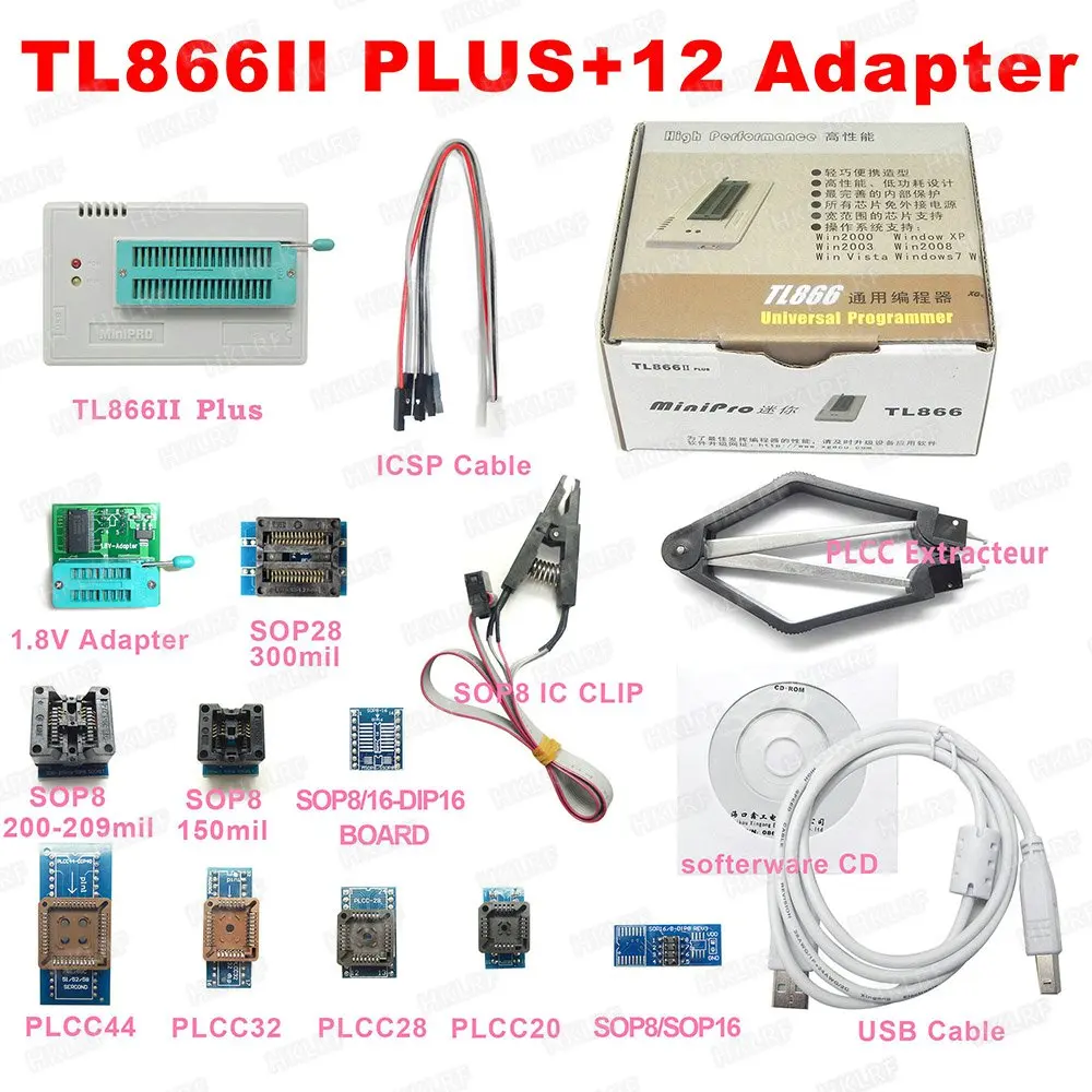 XGECU XGECU Pro TL866ii Plus+ 12 адаптеров EEPROM Универсальный USB программатор биос лучше чем TL866A TL866CS - Цвет: 12 adapters