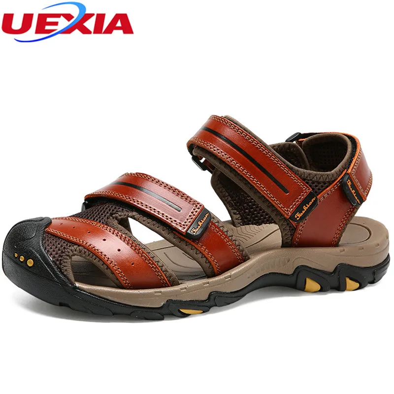 UEXIA 2018 Mens Sandals Leather Summer Beach Dress Fashion Outdoor Shoes Walking Sport Male Casual | Обувь