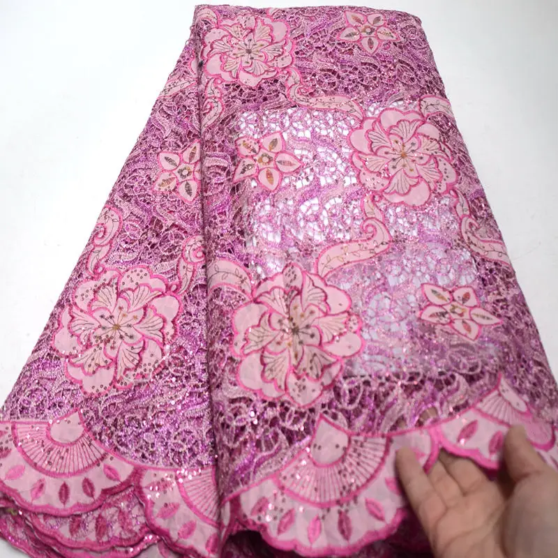 beautiful pink french lace guipure cord fabric mix swiss cotton fabrics with sequins for wedding QG628 | Дом и сад