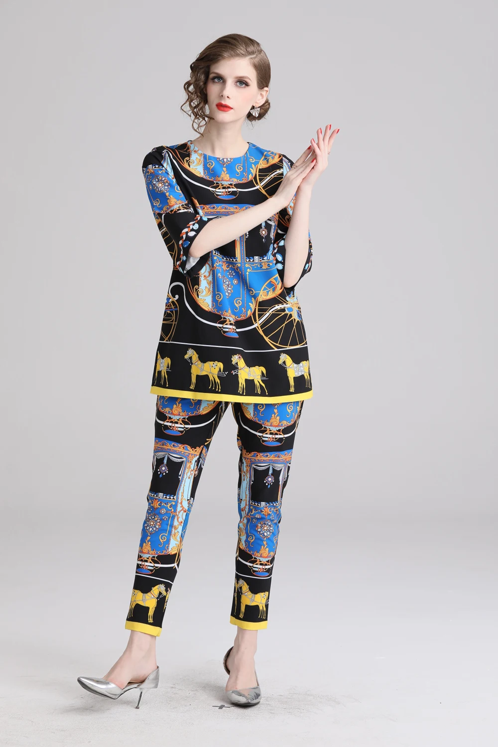 Женский комплект из 2 предметов подиумный Роскошный топ с короткими рукавами и