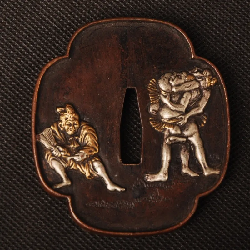 Тонкий меч установки резные воина и вулкан узор золото серебро Tsuba для японский