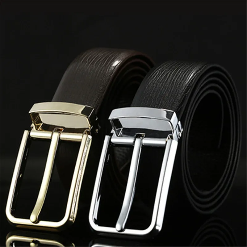Casual Alloy Pin Buckle Genuine Leather Cow Belts Business Soft Men's Belt Luxury Brand Rectangle Gold Sliver Male | Аксессуары для