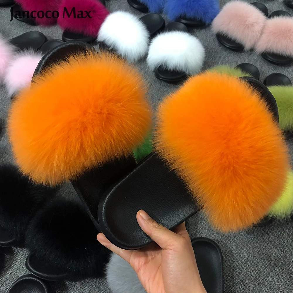 Jancoco Max/модные меховые Шлепанцы из натурального меха лисы Женские шлепанцы для