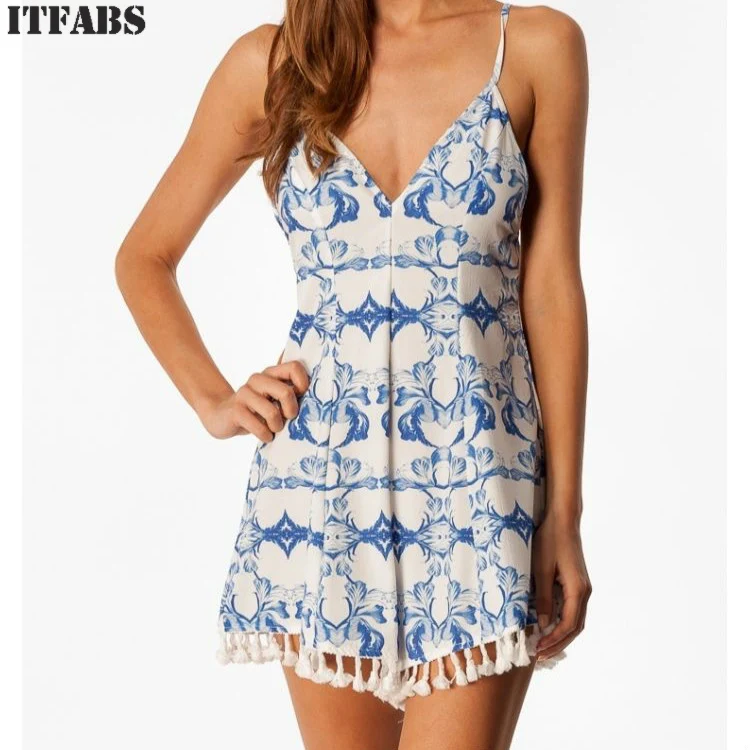 Frauen ярмеллоза Sommer Boho gedruck Повседневные Вечерние Клубные пряди Quaste Kleid | Женская