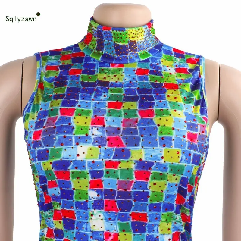 Женские мигающий многоцветный плед Стразы платье Для женщин вечерние с высоким