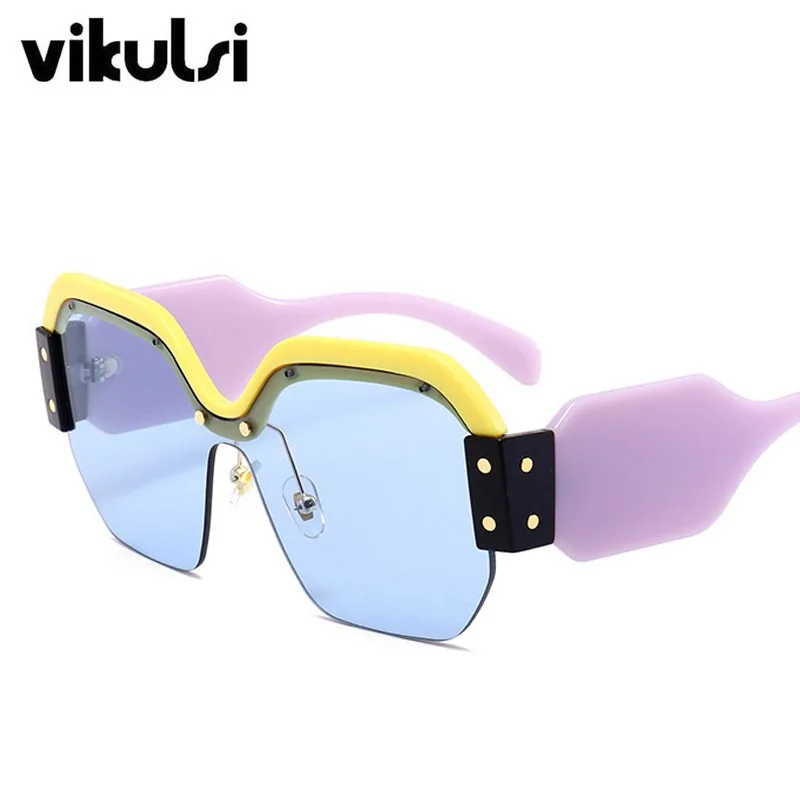 D325 yellow blue Сексуальные негабаритные солнцезащитные очки без оправы для женщин, винтажные, красные, розовые, роскошные брендовые солнцезащитные очки для женщин, с заклепками, большая оправа, мужские оттенки - Цвет линз: D325 yellow blue