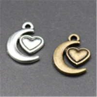 wkoud 30pcs silver colorbronze heart moon charm alloy pendant for earring bracelet diy fashion jewelry making a698