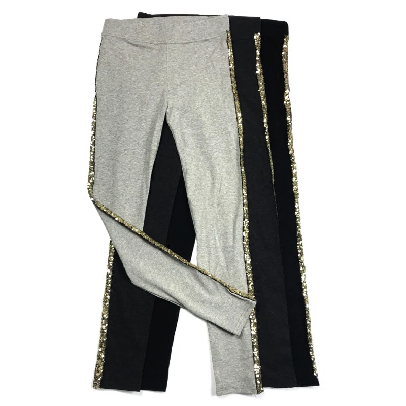 Spring Autumn Leggings Women Fashion Sequins Stripe Side Pure Cotton Trousers Girls Ladies All-match Basic Trousers Leggings