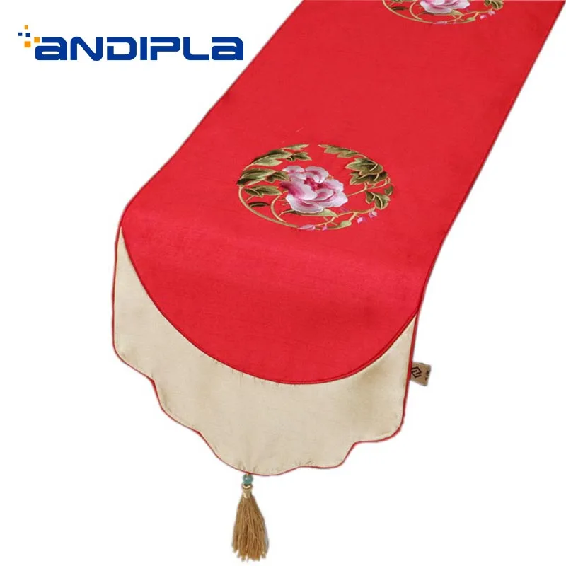 

Chinese Style Table Runner Embroidery Flower Pattern Bed Flag / Office Tea Ceremony Teaware Accessories Decoration Mats Long Pad