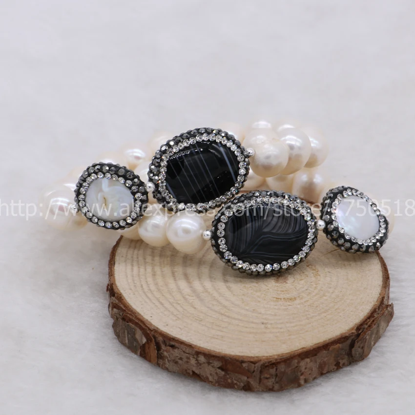 Handcrafted Druzy bracelet Natural pearl bracelets with natural black druzy beads bangle 655 | Украшения и аксессуары