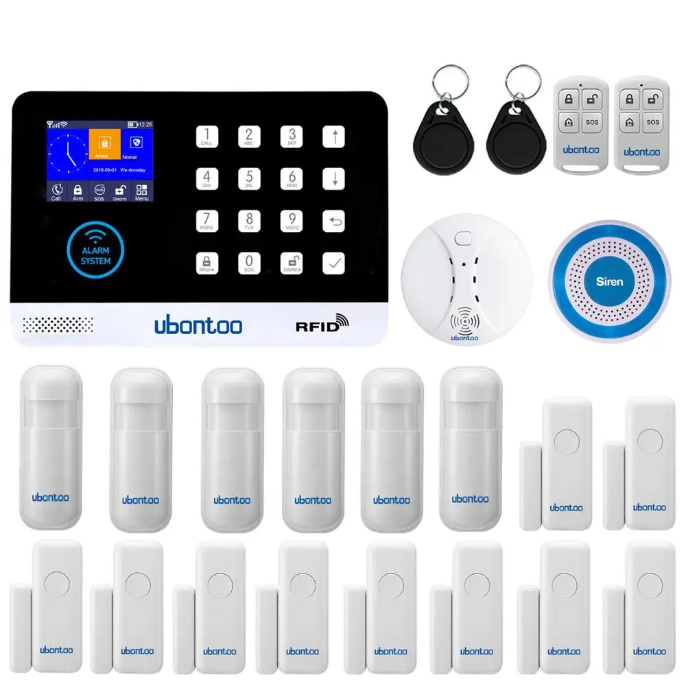 KitJ Ubontoo несколько языков Wi-Fi GSM домашняя охранная сигнализация детектор движения приложение управление пожарный сигнальный датчик дыма - Цвет: KitJ