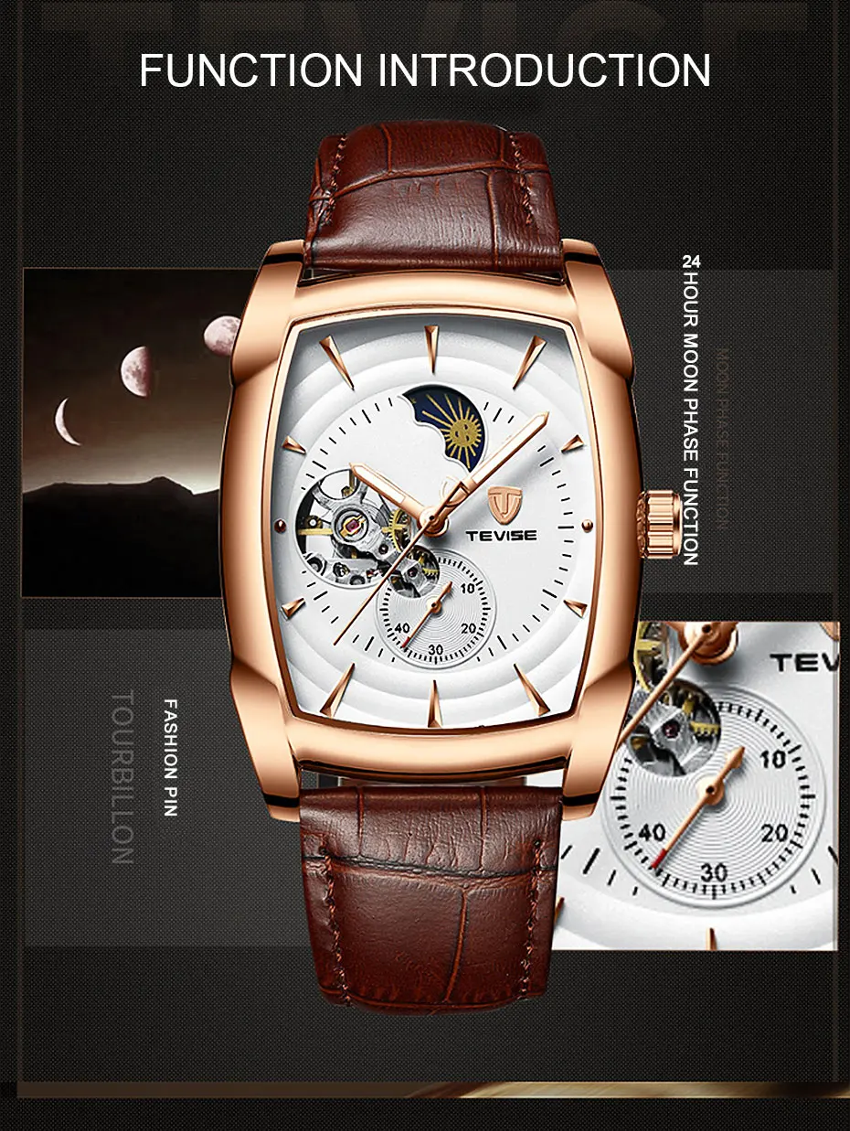 Роскошные брендовые автоматические мужские часы Tevise механические Tourbillon