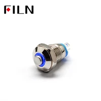 filn 8mm red blue green mini high flat led button poussoir momentary 4pins on off pc power metal push button switch