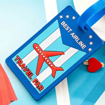 Blue Airplane Милые Мультяшные животные принты силикагель багажная бирка для путешествий аксессуары для путешествий багажные бирки переносная этикетка - Цвет: Blue Airplane