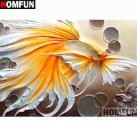 homfun full squareround drill 5d diy diamond painting animal goldfish embroidery cross stitch 5d home decor a14283