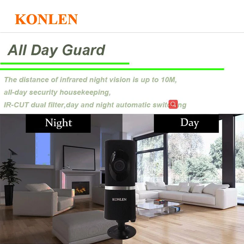 KONLEN 1080 P Мини wifi Домашняя безопасность панорамная ip-камера 180 градусов 2MP рыбий
