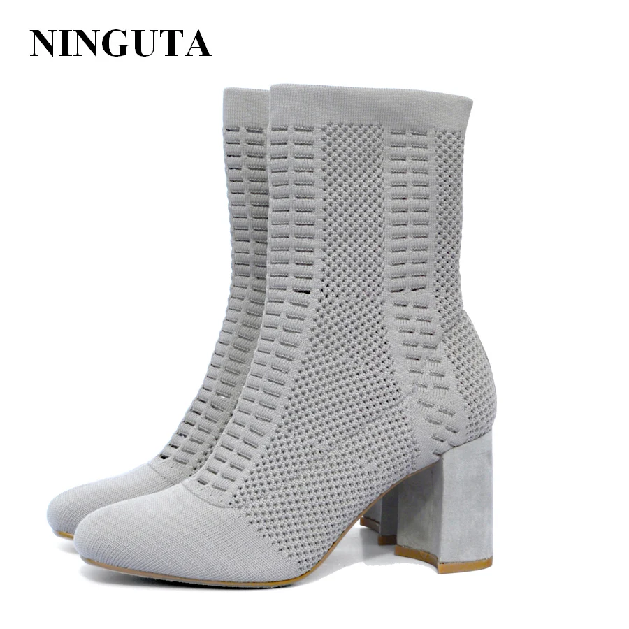 NINGUTA женские сапоги на высоком каблуке вязаные осенние модные 36 42|boots women shoes|shoes
