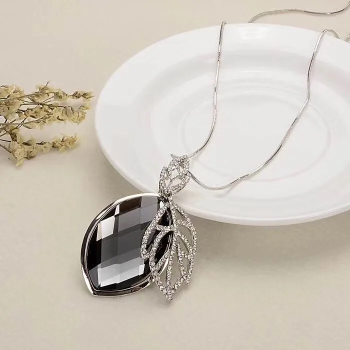 Leaf Oval Meyfflin, длинные ожерелья и подвески для женщин, колье для женщин, геометрическое массивное ожерелье макси, модное ювелирное изделие с кристаллами, бижутерия - Окраска металла: Leaf Oval