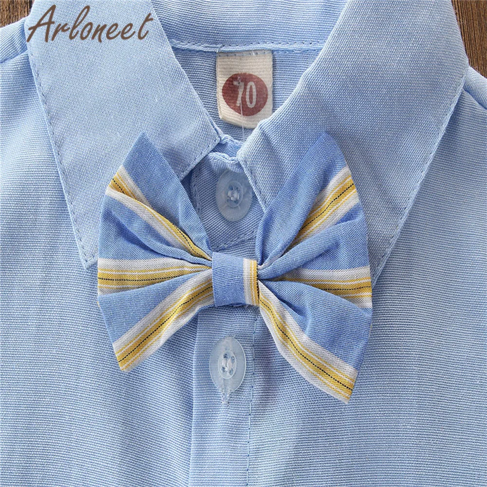 ARLONEET Clothes newborn baby boy Bow Blouse Solid shirt Top Bib pants high quality 2pcs gentleman 2019 summer Outfit |