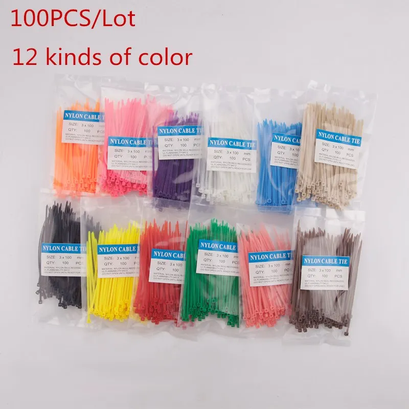 100 шт./лот 3*100 цветная кабельная стяжка нейлоновые кабельные стяжки всех видов