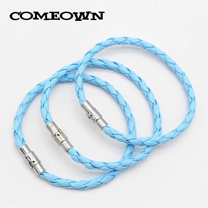 COMEOWN, новинка, 10 шт, кожзам, плетеный браслет, шнур с магнитной застежкой, 4 мм, 16-25 см, смешанные цвета, сделай сам, мужские ювелирные браслеты - Окраска металла: Light Blue