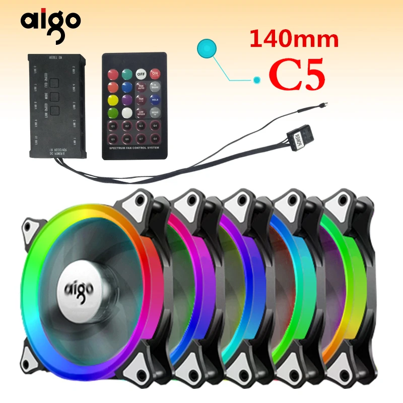 Aigo aura sync c3/c5 чехол для компьютера pc вентилятор Радиатор Вентилятор rgb Регулировка led 140 мм охладитель охлаждения тихий вентилятор беспроводной пульт дистанционного управления