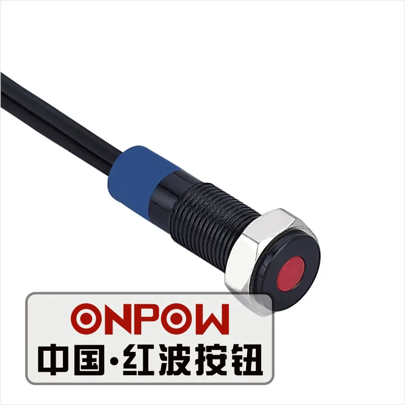 ONPOW 6 мм красная фонарь с черным покрытием латунная сигнальная лампа проводами