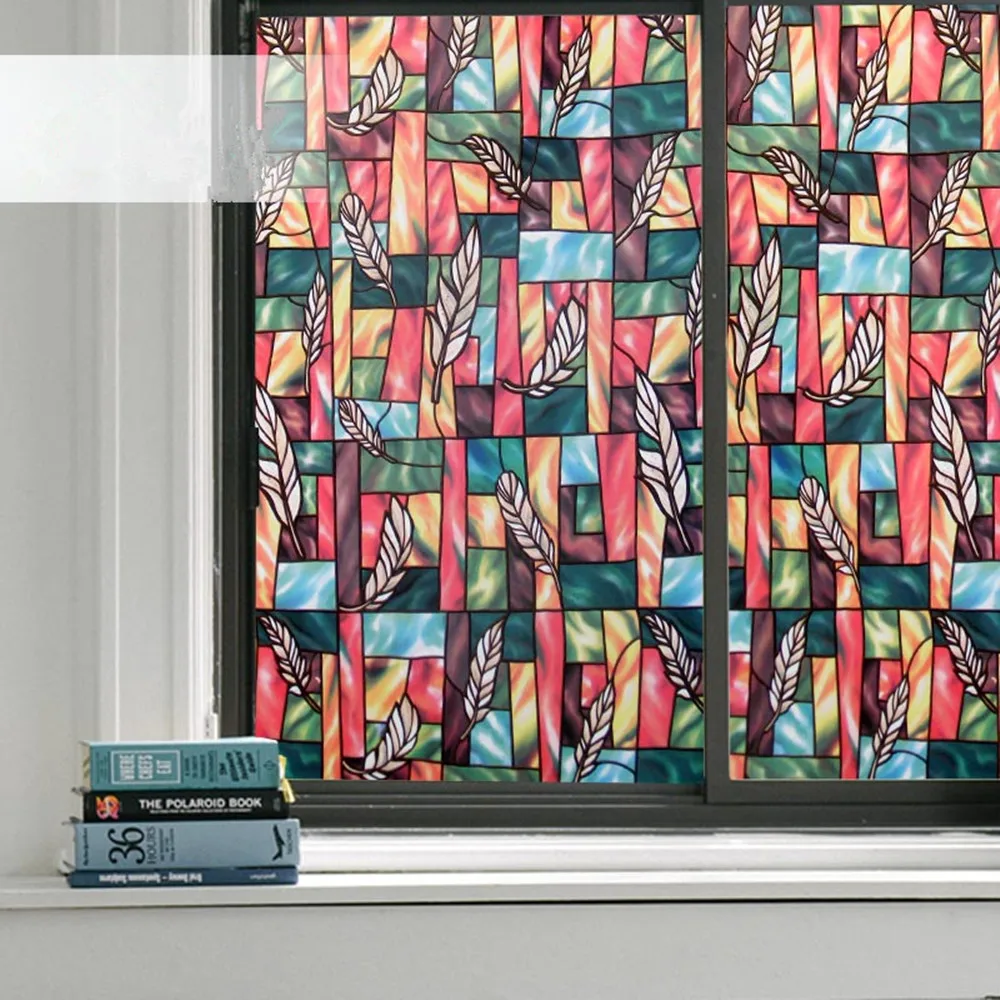 Цветные перья статическая стеклянная оконная пленка декоративная наклейка на