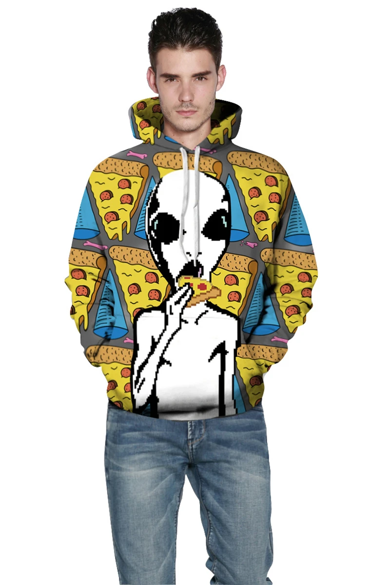 Fashion Men Women Hoodies Alien Pizza 3D Printing Harajuku Autumn Couple Models Funny Hooded Sweatshirt Dropship | Женская одежда