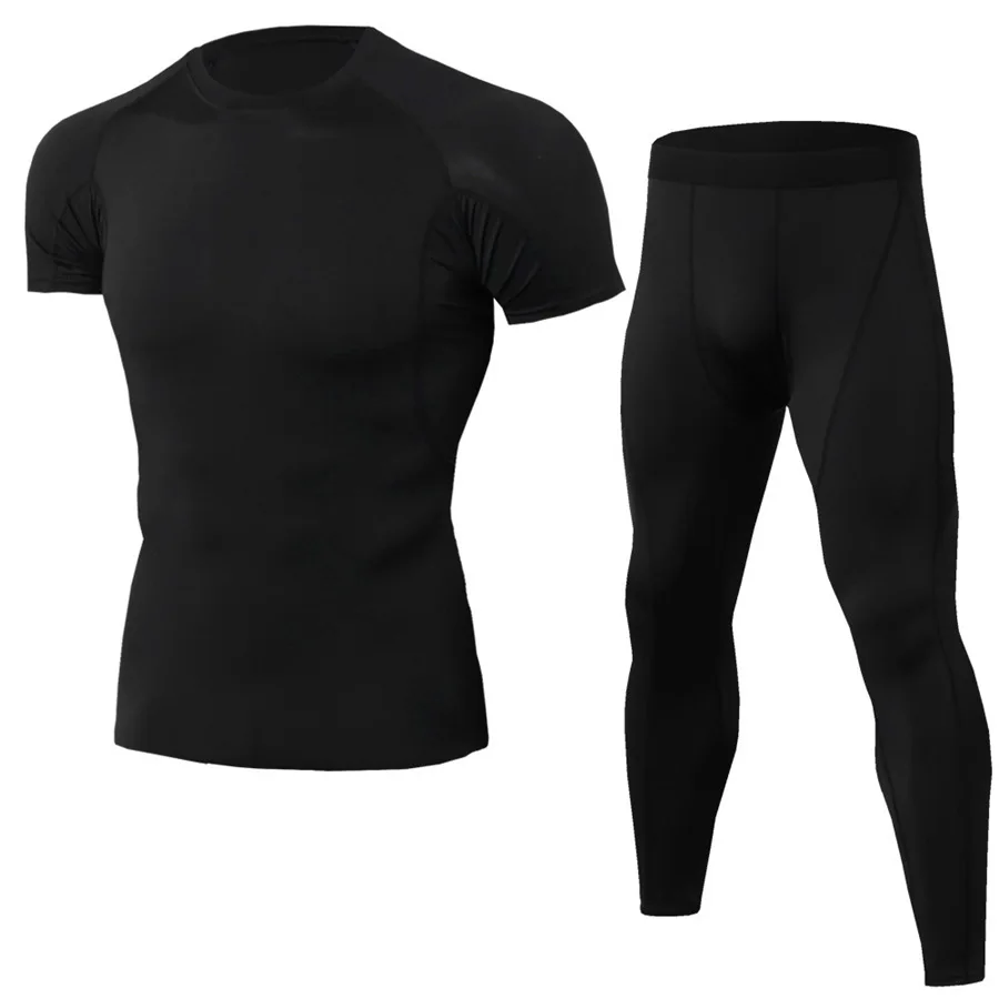 Комплект для бега, Мужская компрессионная футболка с коротким рукавом+ штаны, спортивные костюмы, футбольная Джерси, майка для бега, топы, леггинсы, спортивный костюм