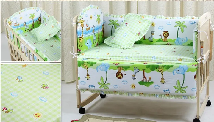 Promotion! 6PCS Baby Bedclothes For Cribs and Cot Set Bedding kit de berço (3bumpers+matress+pillow+duvet) | Мать и ребенок