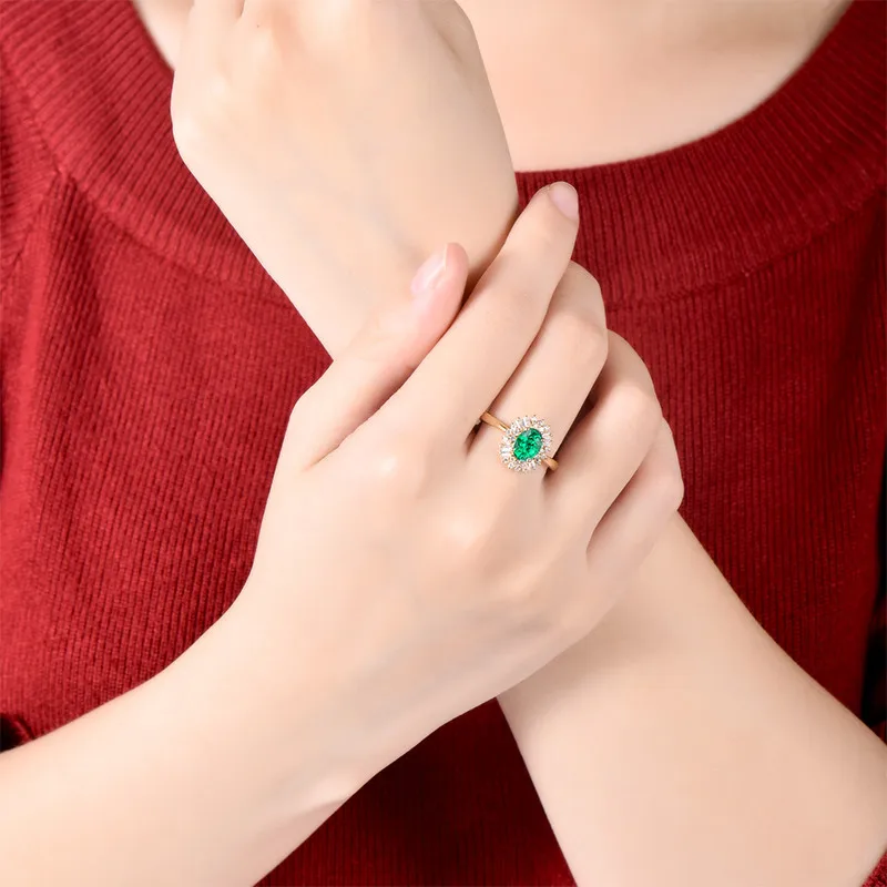 Loverjewelry натуральный бриллиант Настоящее 14 к желтое золото овальный изумруд кольца Роскошные ювелирные изделия 0.8ct хорошее качество драгоценный камень для девушки кольцо