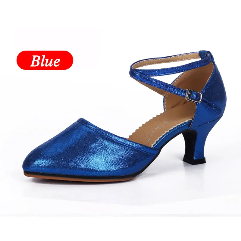 Blue Бальные Танцевальные Туфли, женские туфли на высоком каблуке 5,5 см, красные/синие женские вечерние туфли для сальсы, туфли для латинских танцев, уличные свадебные туфли на мягкой подошве - Цвет: Blue