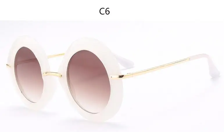 C6 white Круглые Винтажные Солнцезащитные очки в желтой оправе, большие черные круглые очки, дизайнерские женские роскошные красные зеленые летние очки UV400 - Цвет линз: C6 white