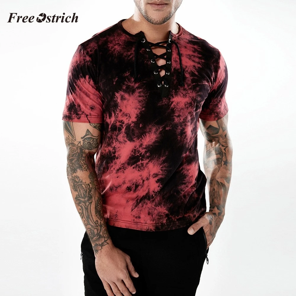 Бесплатная Страусиная Мужская футболка с v образным вырезом и крашеным галстуком