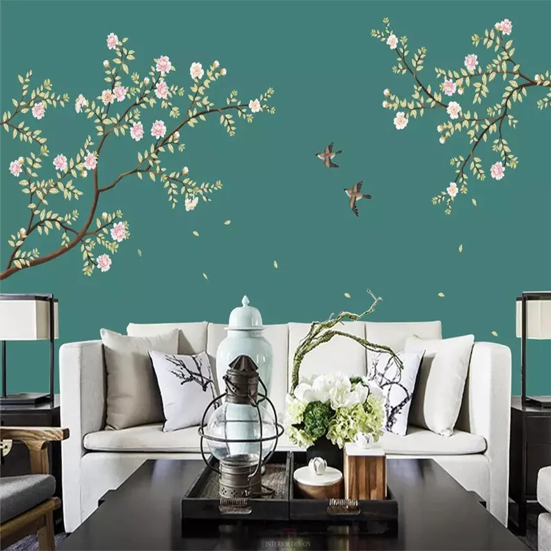 Hand-painted peony flowers and TV sofa wall professional production murals wholesale wallpaper mural poster photo |