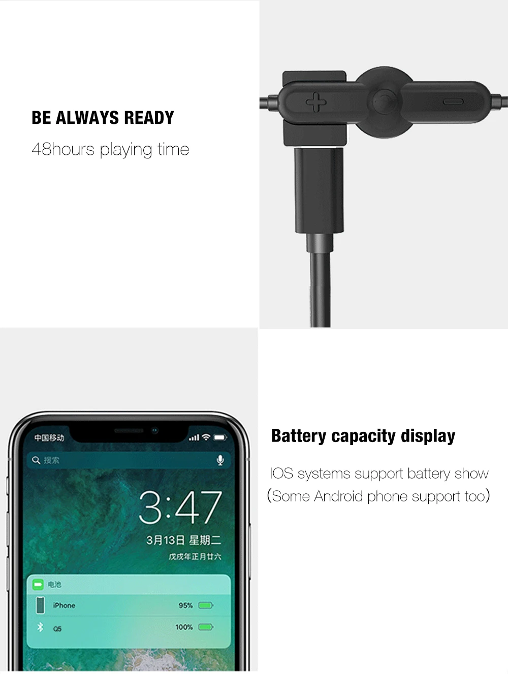 LYMOC Q5 Bluetooth наушники спортивные беспроводные наушники 48Hrs Talktime шейные Стерео гарнитуры для бега для iPhone samsung huawei