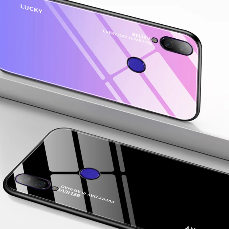 Чехол для Xiaomi Mi Play градиентное закаленное стекло + мягкий чехол с краями MiPlay