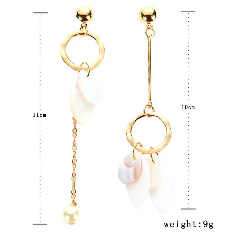 Серьги капли золотистого цвета с ракушкой Необычные висячие серьги EM3036 День