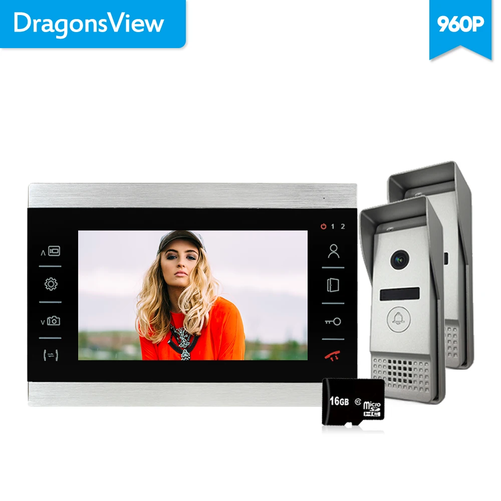 Видеодомофон Dragonsview 960P 7 дюймов дверной звонок в комплекте панель из алюминиевого