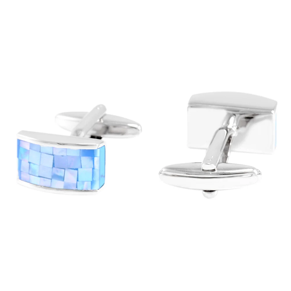 Men's and women's unique father of the bride designer best man French shirt square blue shell cufflinks | Украшения и