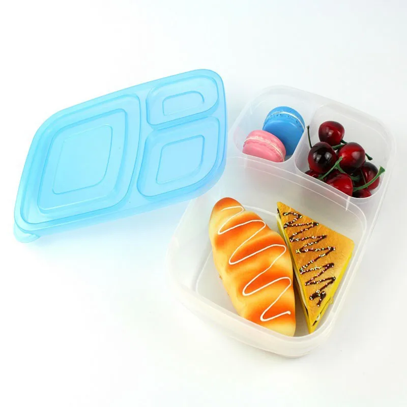 Горячая продажа пластиковый Ланч бокс с крышкой 3 отсека еда фрукты контейнер для