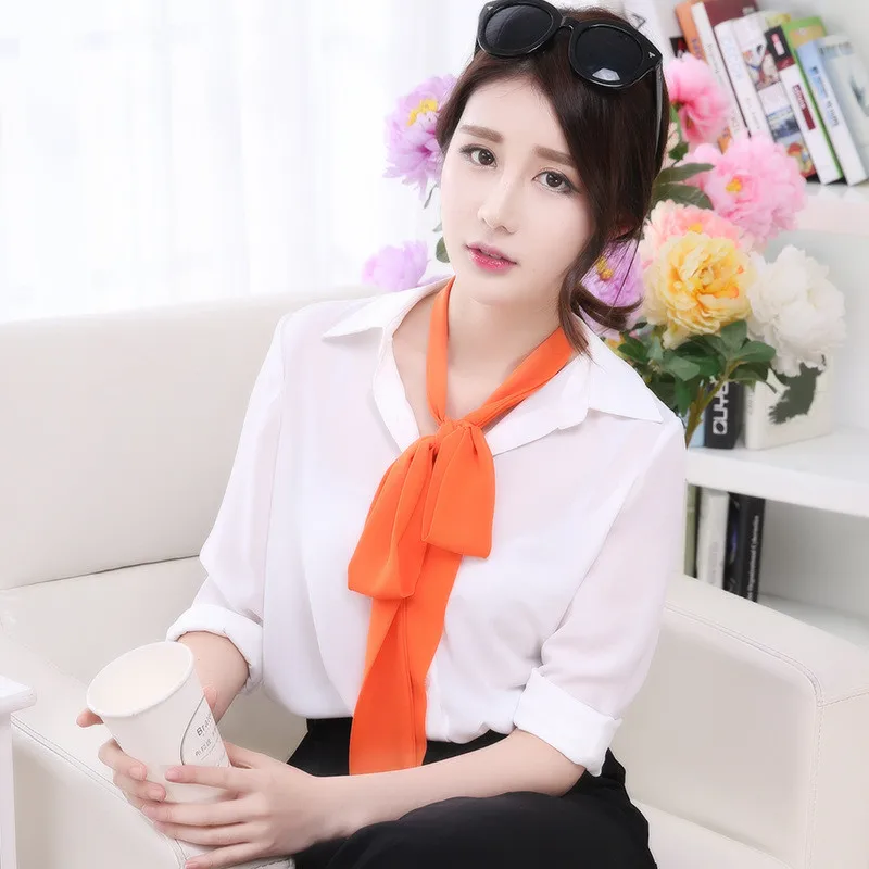 Узкий шарф женские шарфы весна и лето сплошной цвет шифон длинный пояс черно