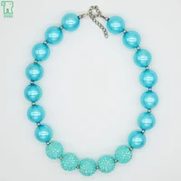 2015 new fashion kids sky blue pearl bubblegum necklace girls chunky bead choker collier trendy fashion necklace jewelry