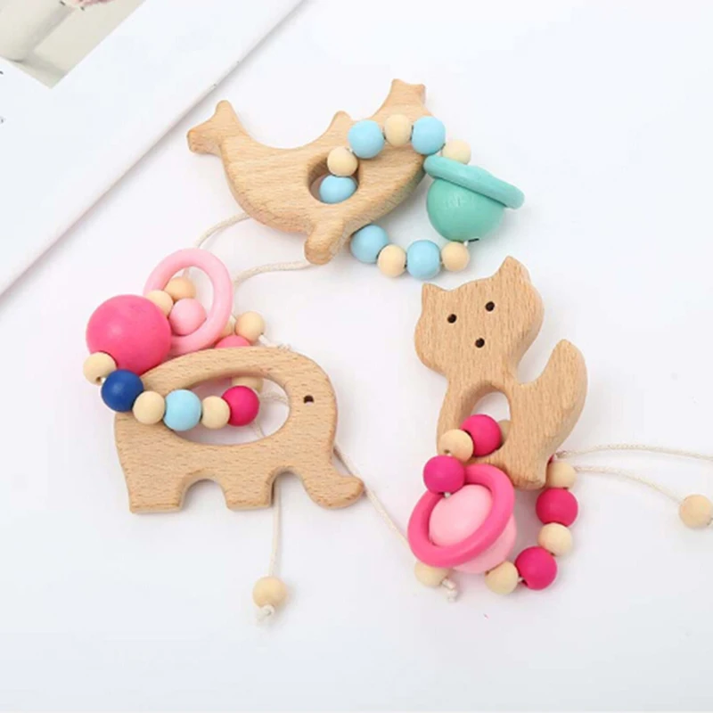 1 Pcs Teether Montessori Bracelets Baby Nursing Wooden Crochet Chew Beads Teething Wood Rattles Toys | Мать и ребенок